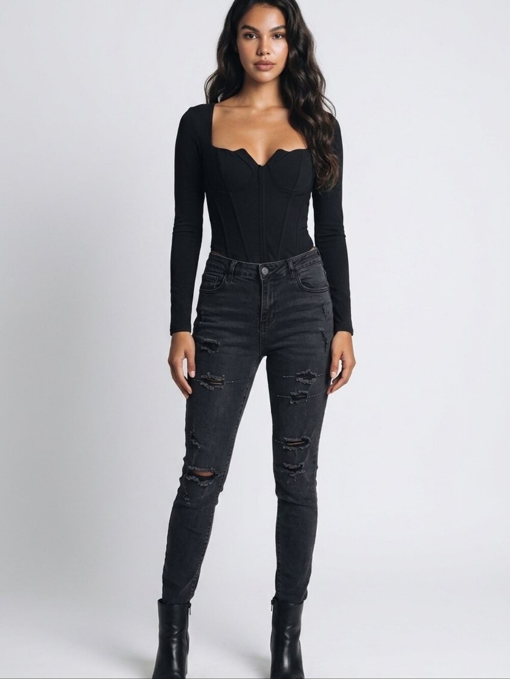 Skinny black jeans SZ 13 distressed  ripped